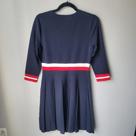 Tommy Hilfiger Knit Fit and Flare Pleated Sweater Dress Size Small Color Navy - Picture 7 of 10